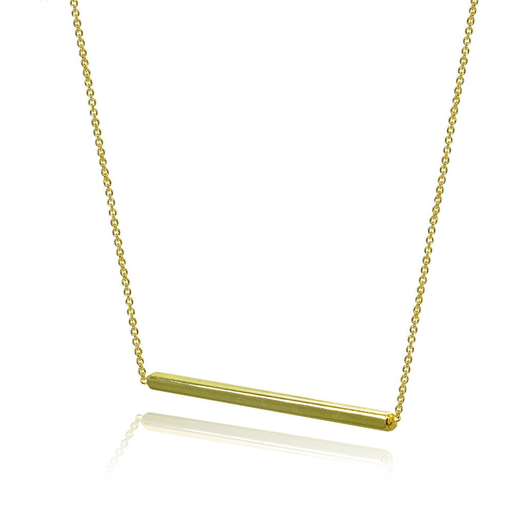 Yellow Gold Flashed Sterling Silver Polished Horizontal Bar Simple Minimalist Dainty Necklace-2