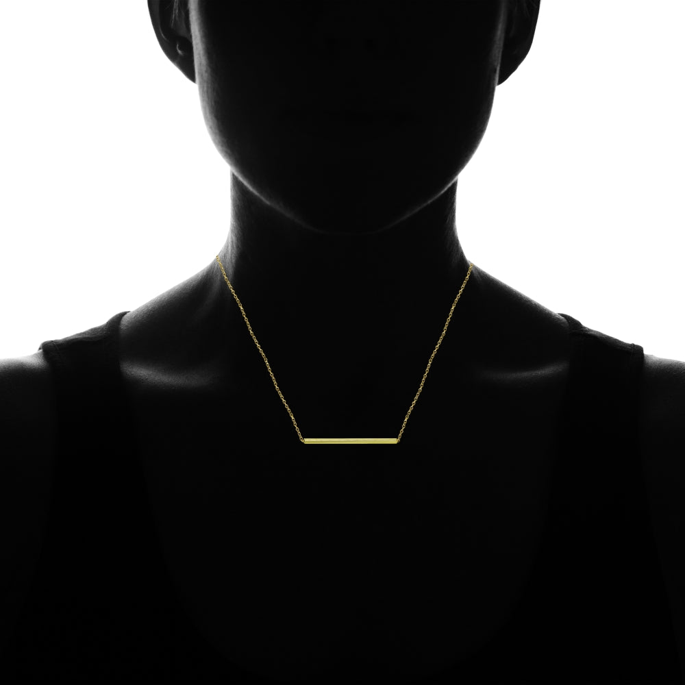 Yellow Gold Flashed Sterling Silver Polished Horizontal Bar Simple Minimalist Dainty Necklace-3