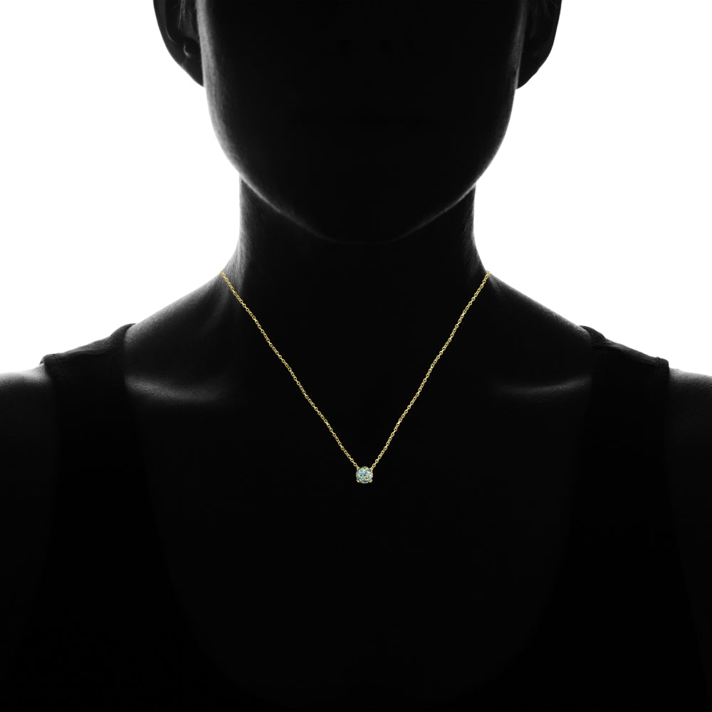 Yellow Gold Flashed Sterling Silver White Glitter 10mm Round Dainty Necklace-3