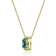 Yellow Gold Flashed Sterling Silver Blue Glitter 10mm Cushion-Cut Dainty Necklace