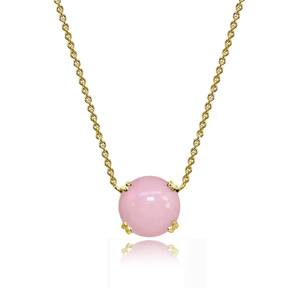 Yellow Gold Flashed Sterling Silver Created Coral 10mm Round Solitaire Polished Dainty Necklace