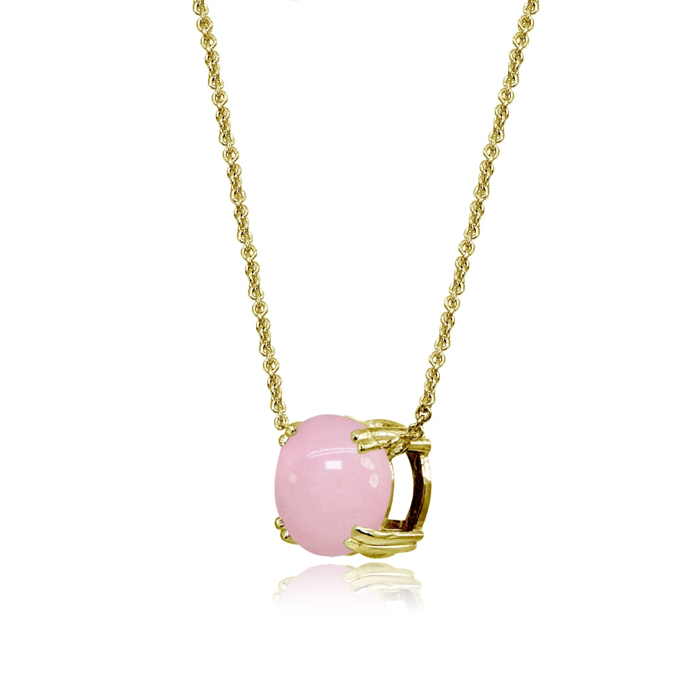 Yellow Gold Flashed Sterling Silver Created Coral 10mm Round Solitaire Polished Dainty Necklace-2