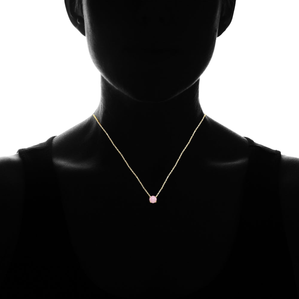 Yellow Gold Flashed Sterling Silver Created Coral 10mm Round Solitaire Polished Dainty Necklace-3