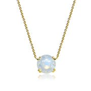 Yellow Gold Flashed Sterling Silver Created White Opal 10mm Round Solitaire Polished Dainty Necklace
