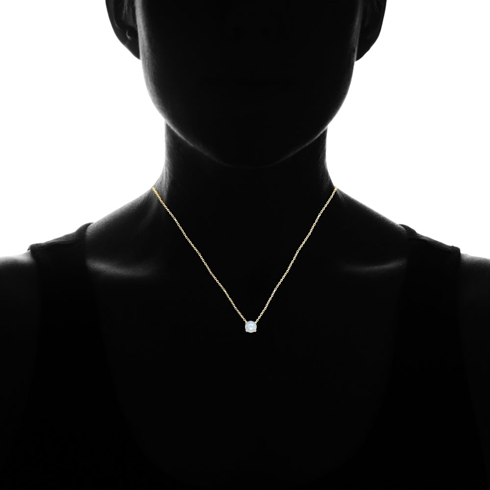 Yellow Gold Flashed Sterling Silver Created White Opal 10mm Round Solitaire Polished Dainty Necklace-3