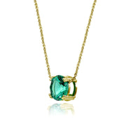 Yellow Gold Flashed Sterling Silver Teal Glass 10mm Round Solitaire Polished Dainty Necklace