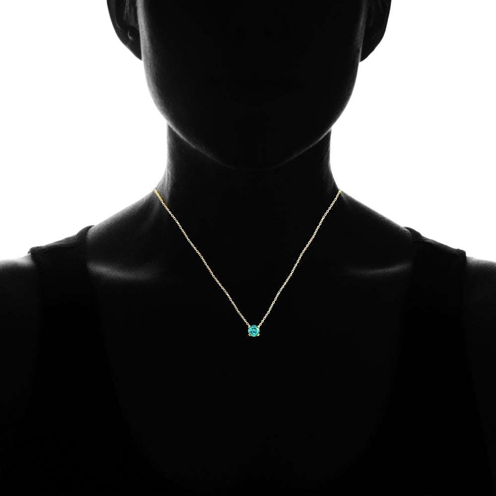 Yellow Gold Flashed Sterling Silver Teal Glass 10mm Round Solitaire Polished Dainty Necklace-3
