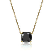 Yellow Gold Flashed Sterling Silver Black Cubic Zirconia 10mm Cushion-Cut Solitaire Polished Dainty Necklace