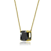 Yellow Gold Flashed Sterling Silver Black Cubic Zirconia 10mm Cushion-Cut Solitaire Polished Dainty Necklace