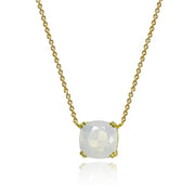 Yellow Gold Flashed Sterling Silver Created White Opal 10mm Cushion-Cut Solitaire Polished Dainty Necklace