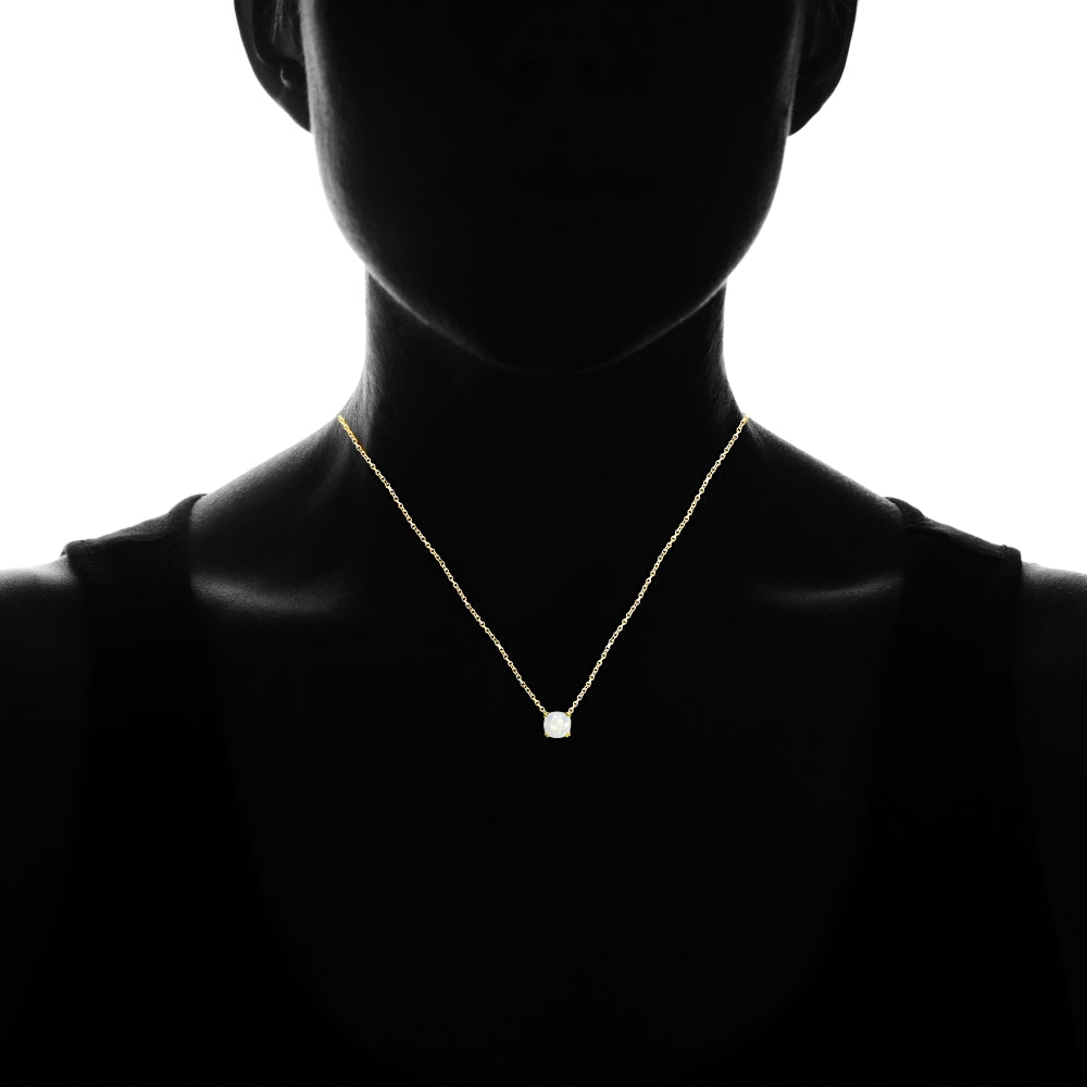 Yellow Gold Flashed Sterling Silver Created White Opal 10mm Cushion-Cut Solitaire Polished Dainty Necklace-3