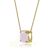 Yellow Gold Flashed Sterling Silver Pink Crystal 10mm Cushion-Cut Solitaire Polished Dainty Necklace