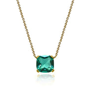 Yellow Gold Flashed Sterling Silver Teal Glass 10mm Cushion-Cut Solitaire Polished Dainty Necklace