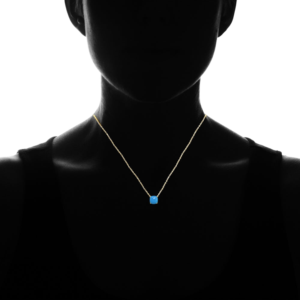 Yellow Gold Flashed Sterling Silver Created Turq 10mm Cushion-Cut Solitaire Polished Dainty Necklace-3