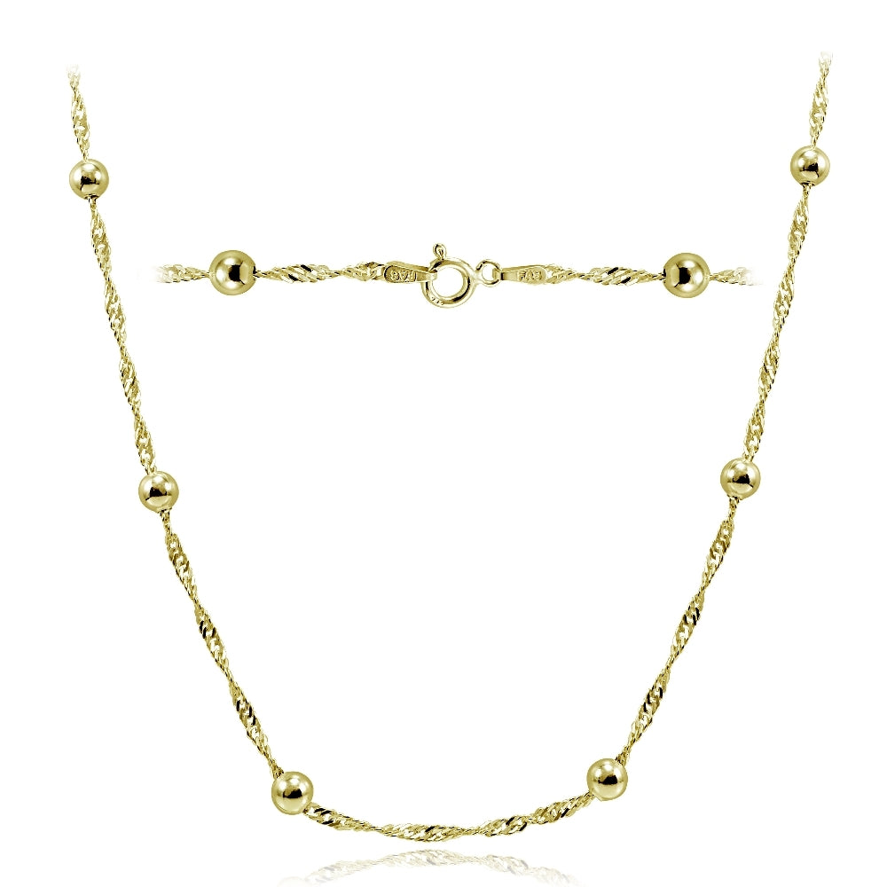 Gold Tone over Sterling Silver Italian Diamond-Cut Chain Necklace with Beads 24-Inches