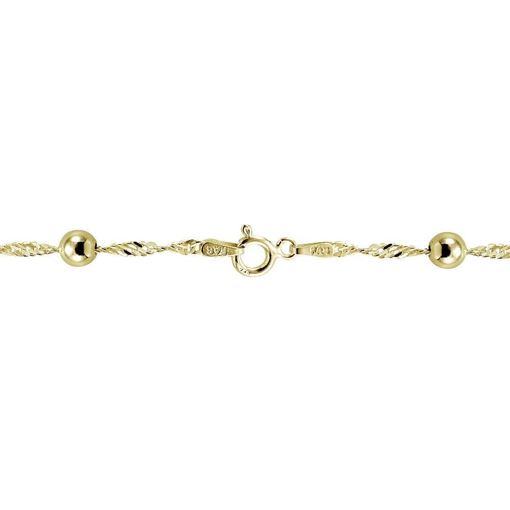 Gold Tone over Sterling Silver Italian Diamond-Cut Chain Necklace with Beads 24-Inches-2