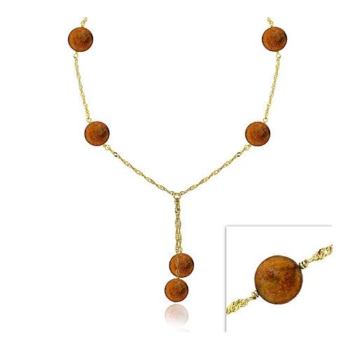 18K Gold over Sterling Silver Freshwater Cultured Copper Coin Pearl Lariat Necklace