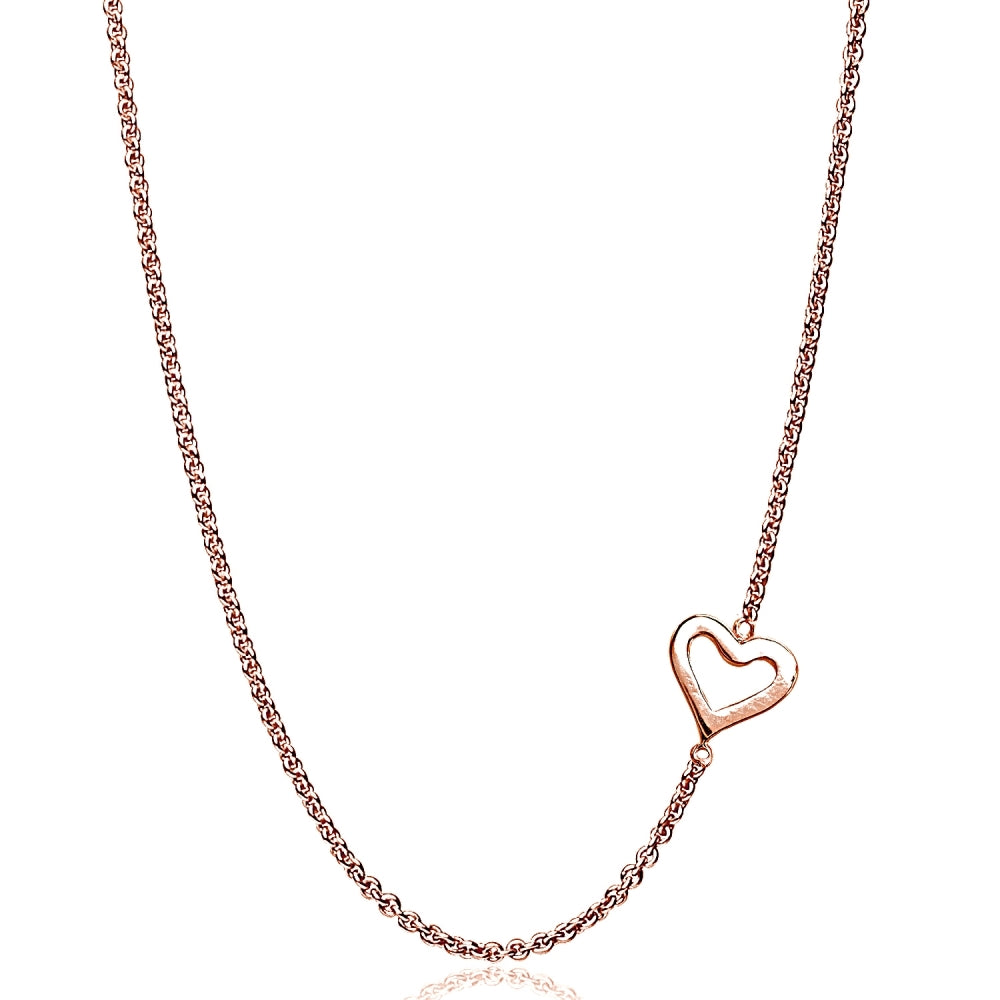 Rose Gold Flashed Sterling Silver Polished Open Heart Sideways Chain Necklace, 16" + Extender