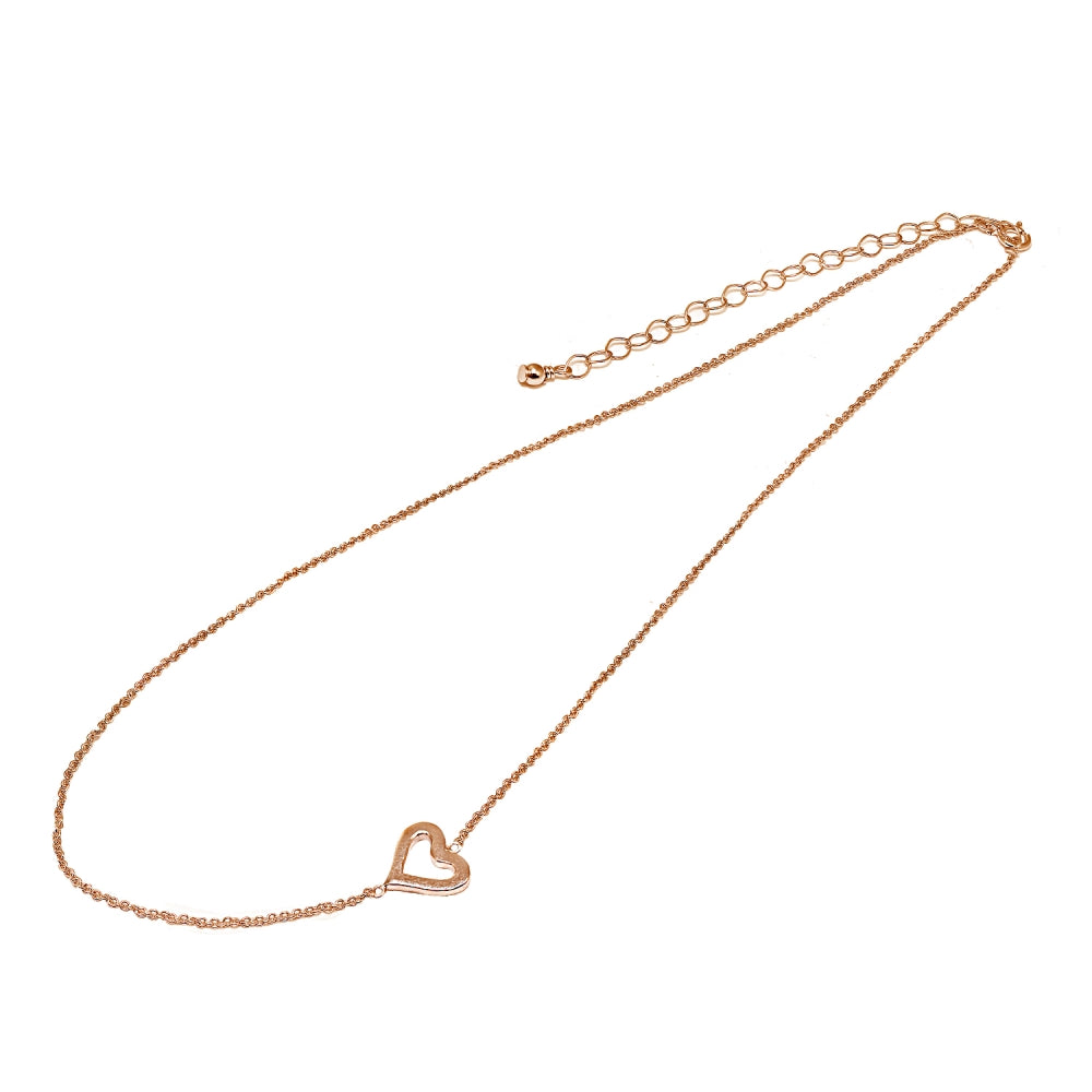 Rose Gold Flashed Sterling Silver Polished Open Heart Sideways Chain Necklace, 16" + Extender-2