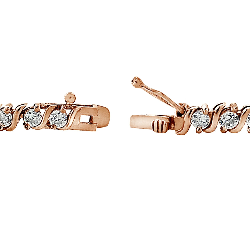 Rose Gold Flashed Sterling Silver Cubic Zirconia S Design Tennis Necklace-2