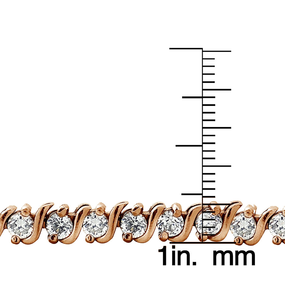 Rose Gold Flashed Sterling Silver Cubic Zirconia S Design Tennis Necklace-3
