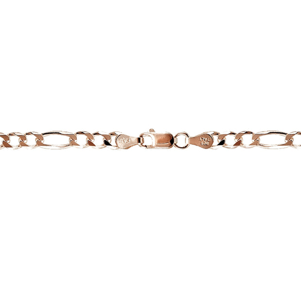 Rose Gold Tone over Sterling Silver 4mm Italian Figaro Link Necklace 24 Inches