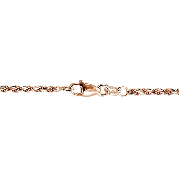 Rose Gold Tone over Sterling Silver Italian 2mm Rope Chain Necklace for Pendants 24 Inches