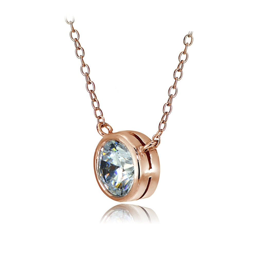 Rose Gold Tone over Sterling Silver Bezel-Set Cubic Zirconia Round Solitaire Necklace-2