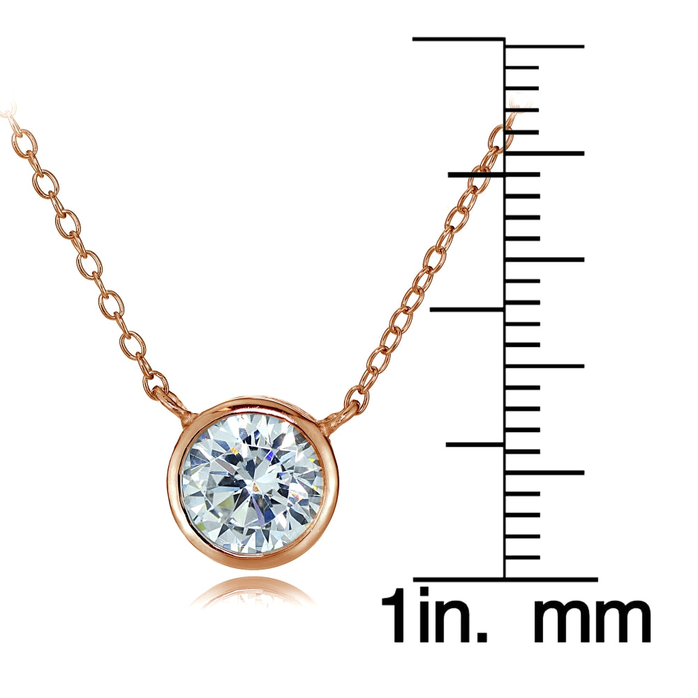 Rose Gold Tone over Sterling Silver Bezel-Set Cubic Zirconia Round Solitaire Necklace-3