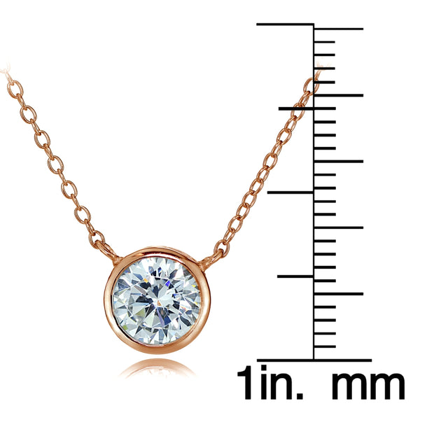 Rose Gold Tone over Sterling Silver Bezel-Set Cubic Zirconia Round Solitaire Necklace