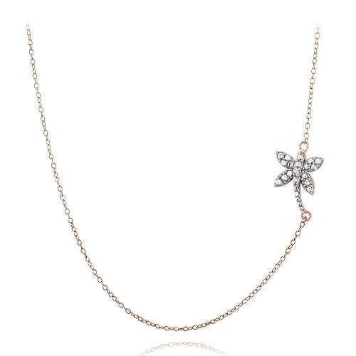 Rose Gold Tone over Sterling Silver Diamond Accent Dragonfly Necklace