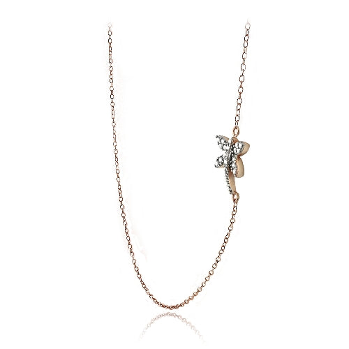 Rose Gold Tone over Sterling Silver Diamond Accent Dragonfly Necklace-2