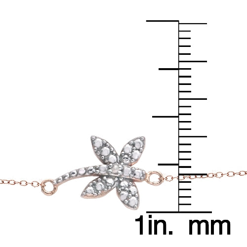 Rose Gold Tone over Sterling Silver Diamond Accent Dragonfly Necklace