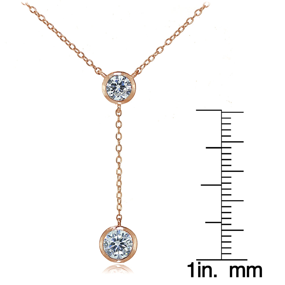 Rose Gold Tone over Sterling Silver Cubic Zirconia Bezel-Set Round Dangling Y Necklace-2