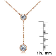 Rose Gold Tone over Sterling Silver Cubic Zirconia Bezel-Set Round Dangling Y Necklace