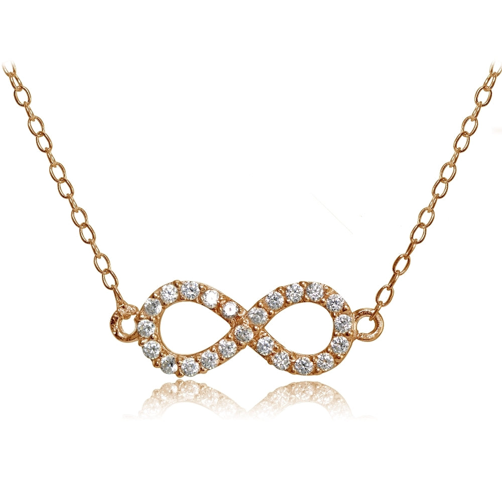 Rose Gold Flashed Sterling Silver Cubic Zirconia Small Infinity Necklace
