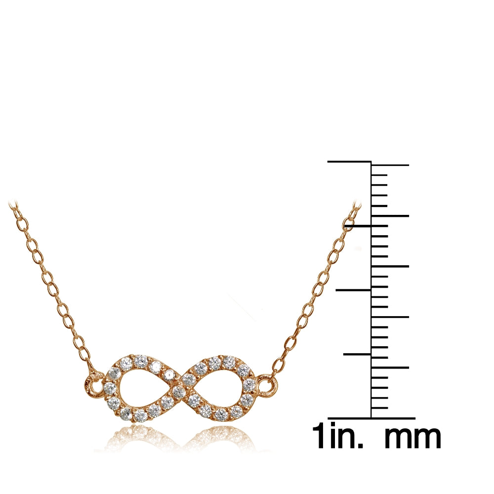 Rose Gold Flashed Sterling Silver Cubic Zirconia Small Infinity Necklace-3