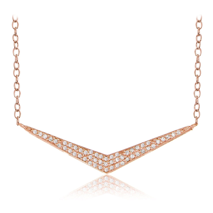 Roe Gold Tone over Sterling Silver Cubic Zirconia V Necklace