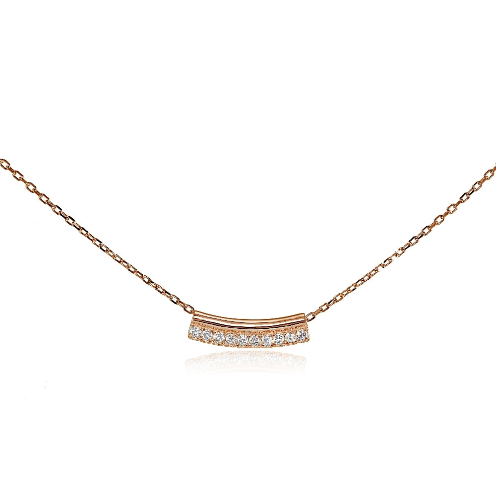 Rose Gold Flashed Sterling Silver Cubic Zirconia Bar Choker Necklace