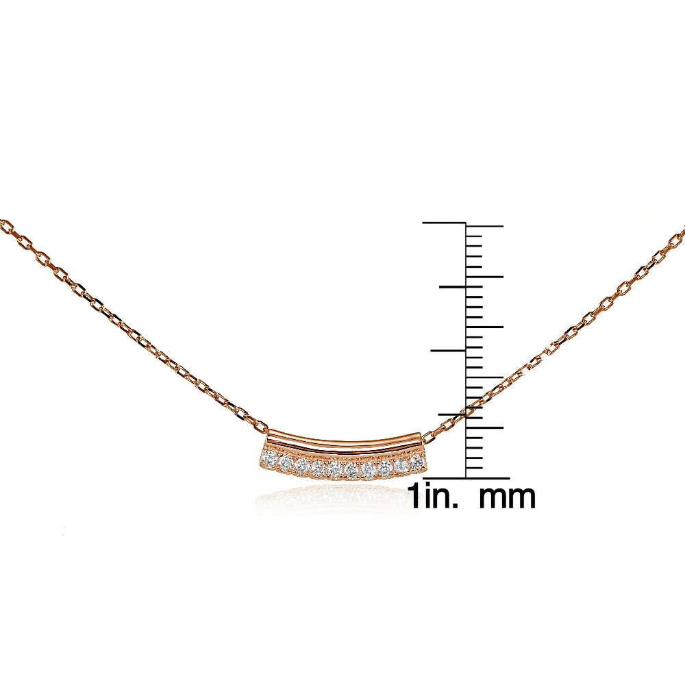 Rose Gold Flashed Sterling Silver Cubic Zirconia Bar Choker Necklace-3