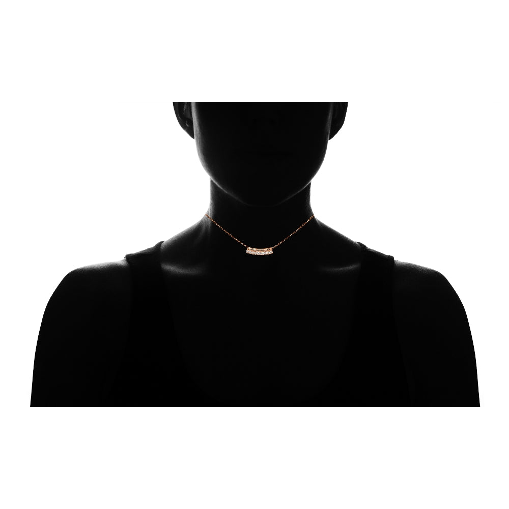 Rose Gold Flashed Sterling Silver Cubic Zirconia Bar Choker Necklace-4