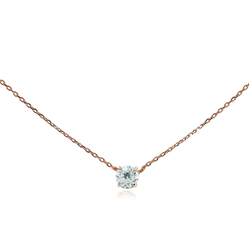 Rose Gold Flashed Sterling Silver Cubic Zirconia Solitaire Choker Necklace