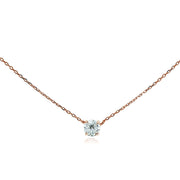 Rose Gold Flashed Sterling Silver Cubic Zirconia Solitaire Choker Necklace