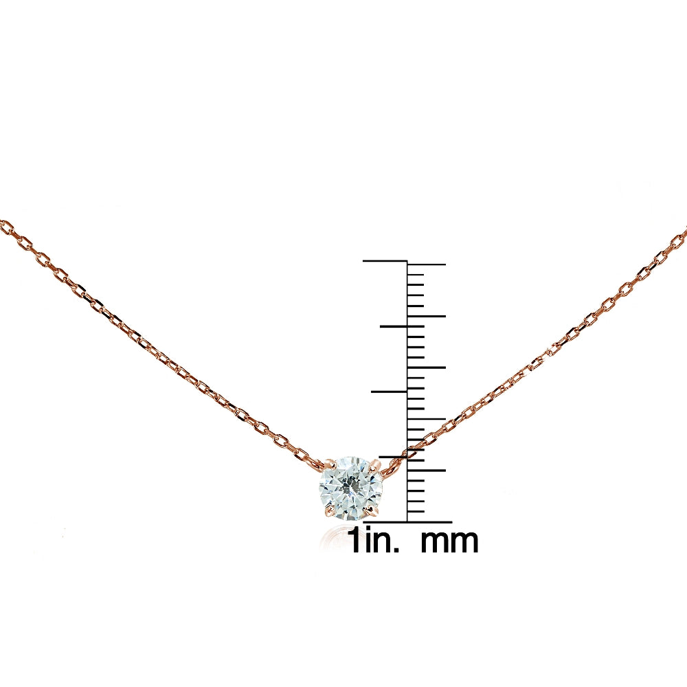 Rose Gold Flashed Sterling Silver Cubic Zirconia Solitaire Choker Necklace-3