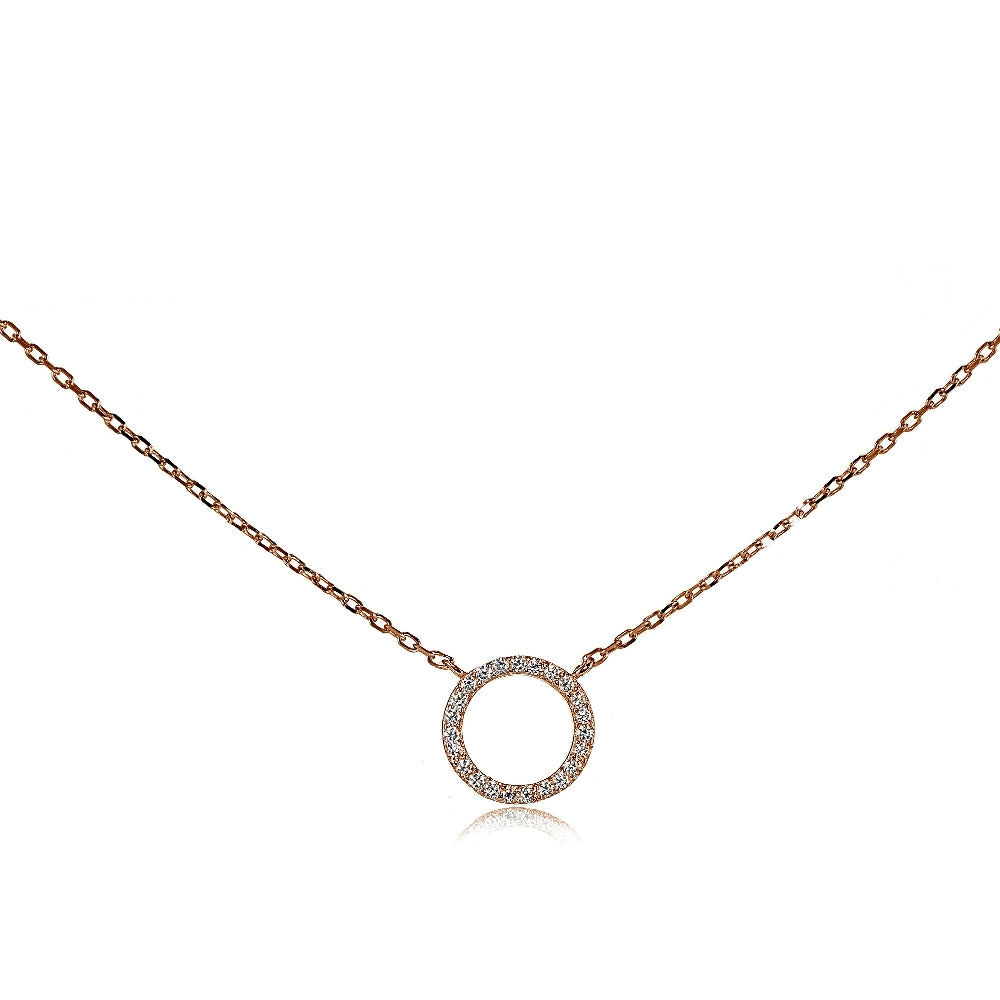 Rose Gold Flashed Sterling Silver Cubic Zirconia Circle Choker Necklace