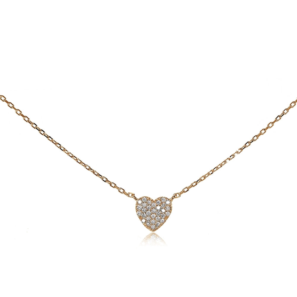 Rose Gold Flashed Sterling Silver Cubic Zirconia Heart Choker Necklace