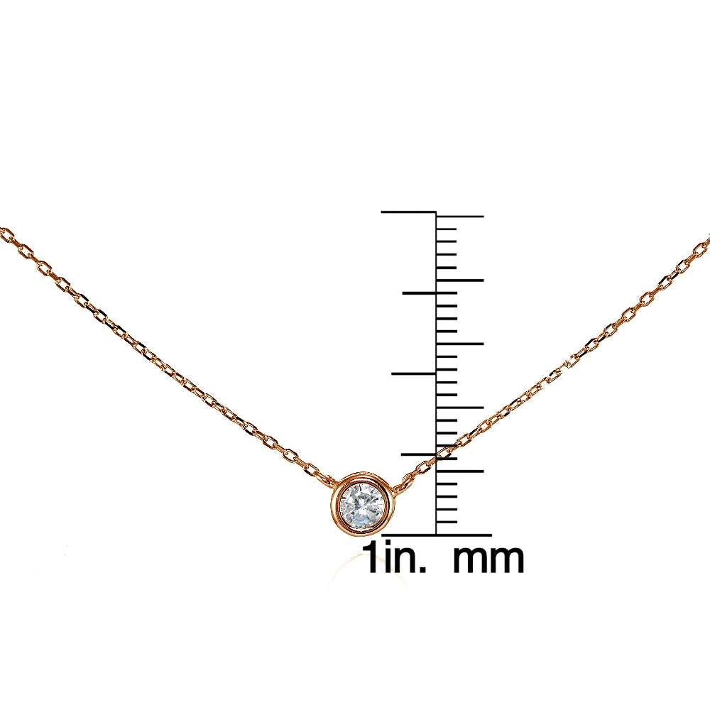 Rose Gold Flashed Sterling Silver Cubic Zirconia Bezel-Set Solitaire Choker Necklace-3