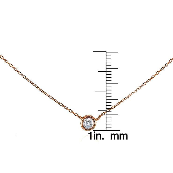 Rose Gold Flashed Sterling Silver Cubic Zirconia Bezel-Set Solitaire Choker Necklace