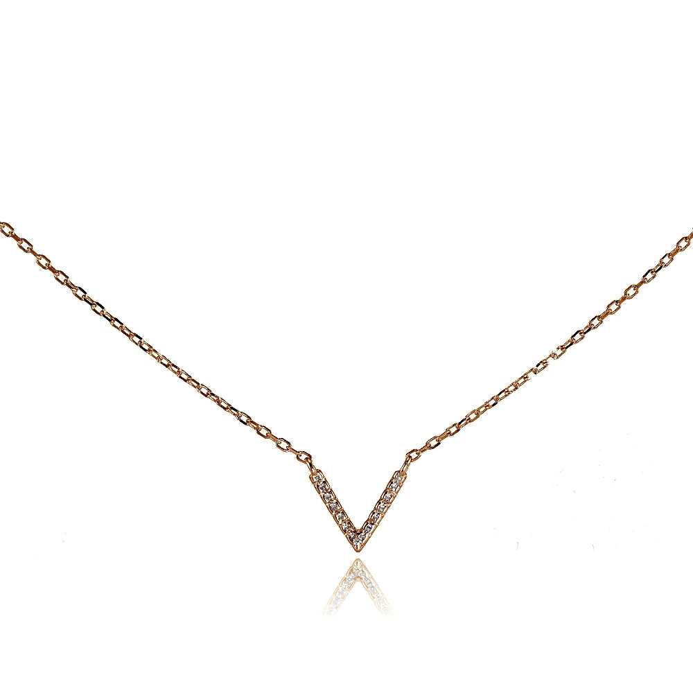 Rose Gold Flashed Sterling Silver Cubic Zirconia "V" Choker Necklace
