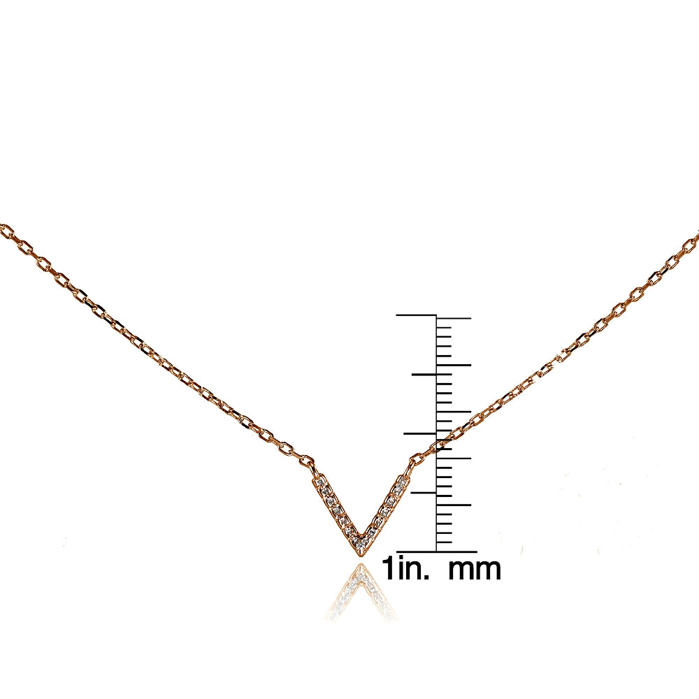 Rose Gold Flashed Sterling Silver Cubic Zirconia "V" Choker Necklace-3